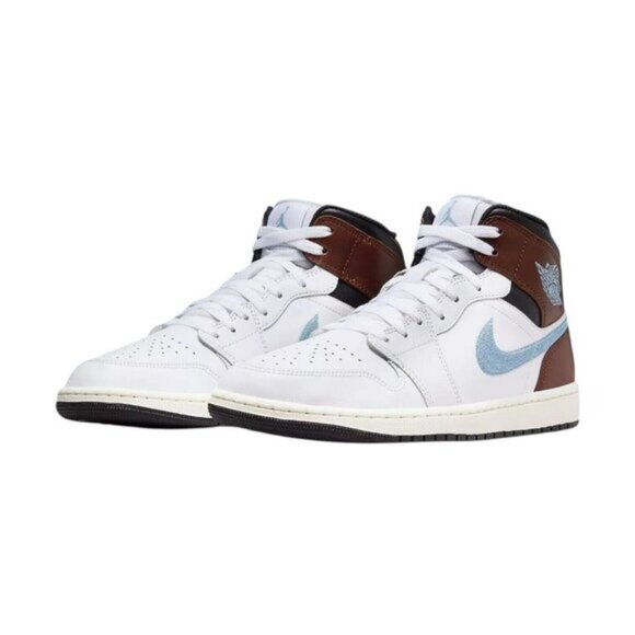 Air Jordan 1 Mid SE Shoes Sneakers FQ7831-142 White Blue Grey Black Men's Size 9 - Picture 2 of 9